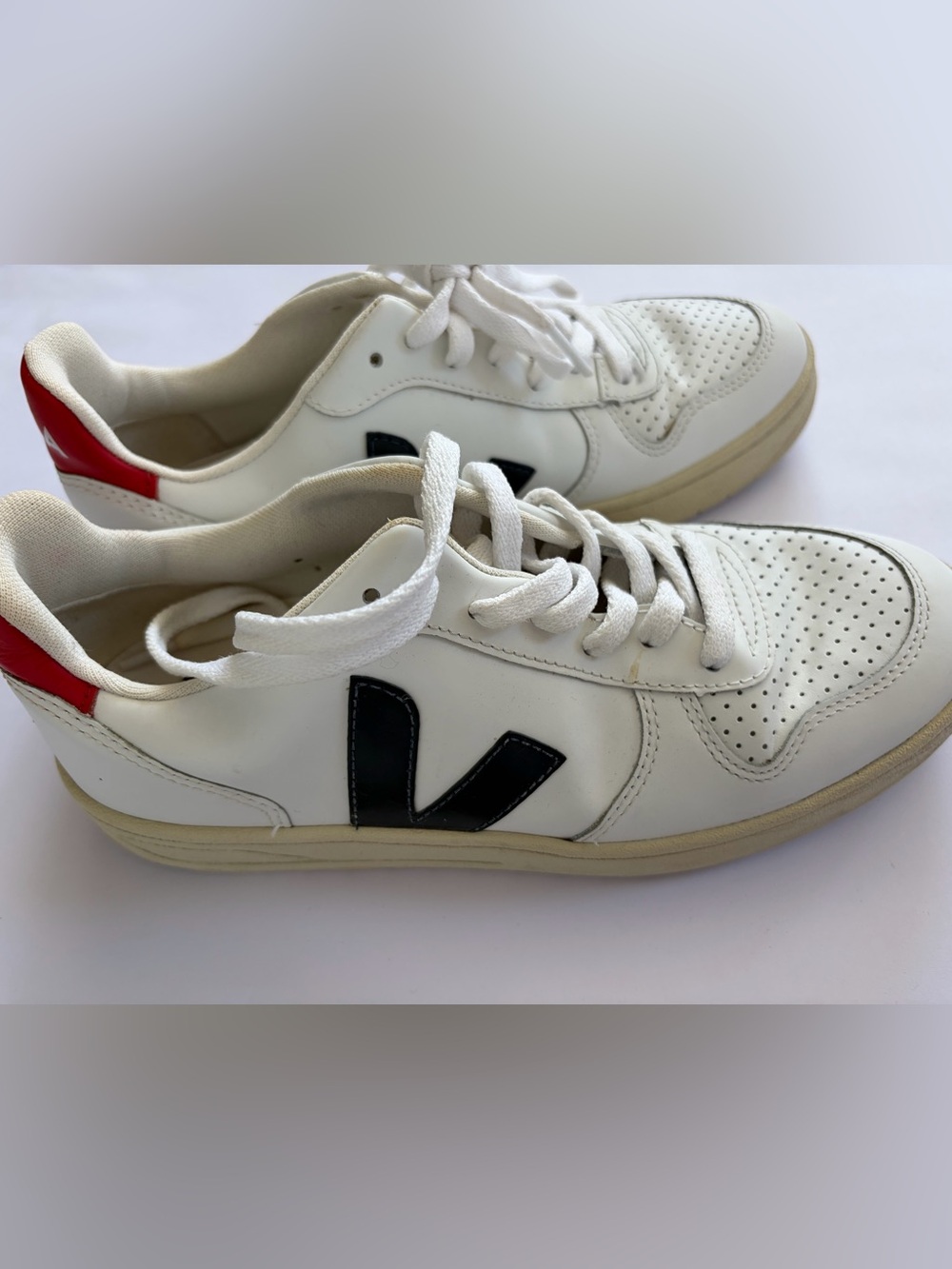 Veja Women’s White Leather Sneakers with Black V Logo